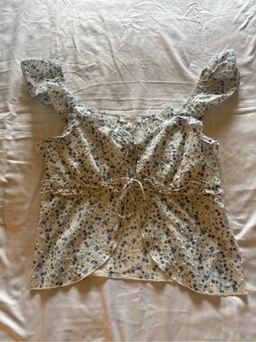 Blue Floral Ruffle Tie-Front Camisole - Women